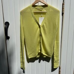 Maria McManus Featherweight Slim Cardigan Lemon Ice Sz L NWT Cashmere Cotton